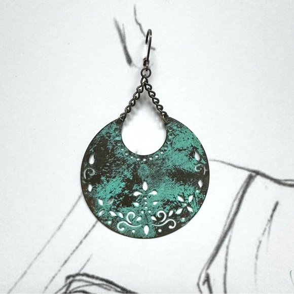 Boho Turquoise Verdigris Crescent Moon Earrings - Picture 8 of 9